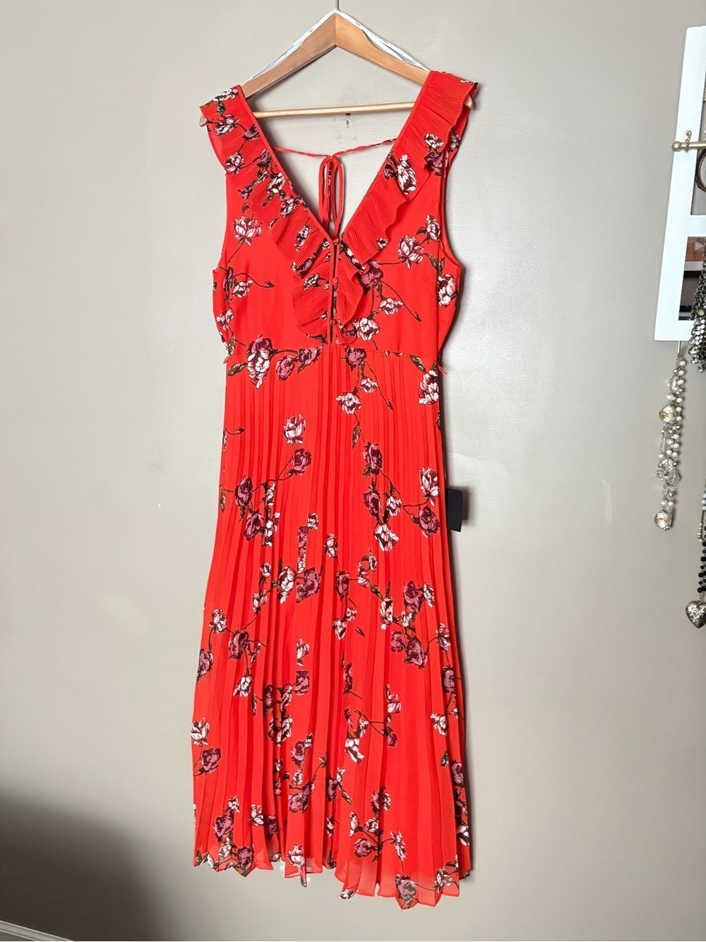 Lulus orange red maxi dress floral summer wedding pleated romantic floral XL EUC - Picture 6 of 16